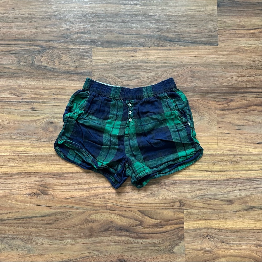 aerie Navy and Green Flannel Pajama Shorts